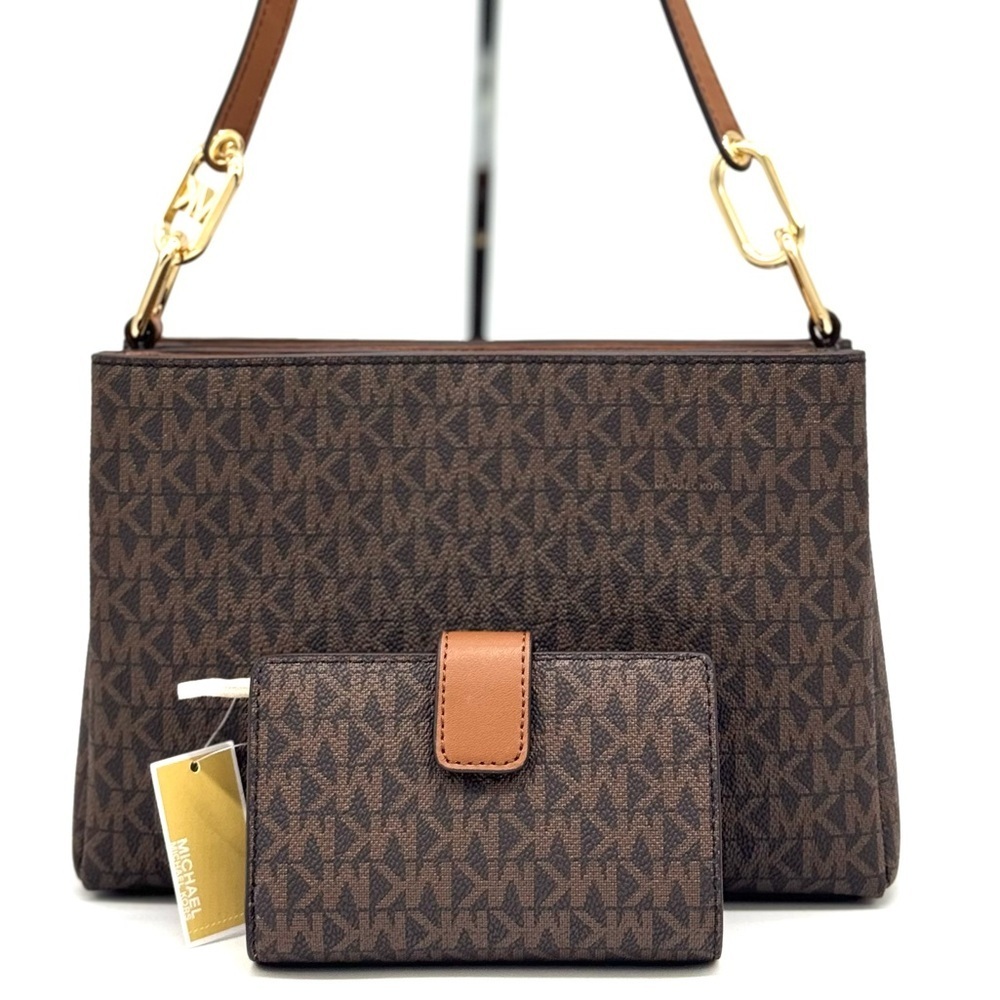 Michael Kors Trisha Triple Compartment Crossbody Bag & Bifold Zip Chain Wallet - Picture 5 of 13